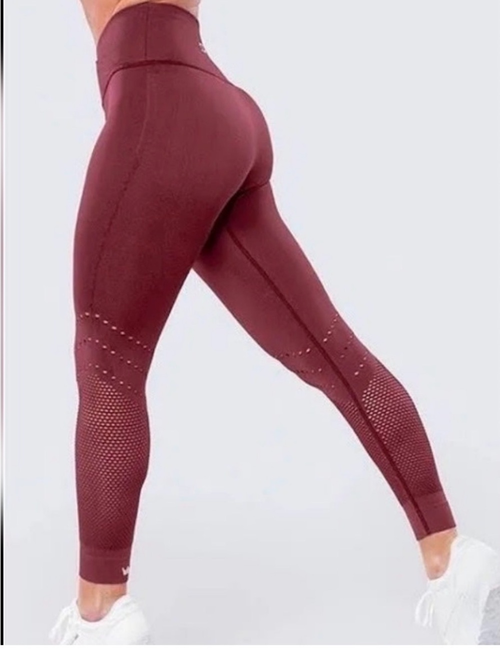 NWT SHEFIT Maroon Leggings laser cut medium with hair tie